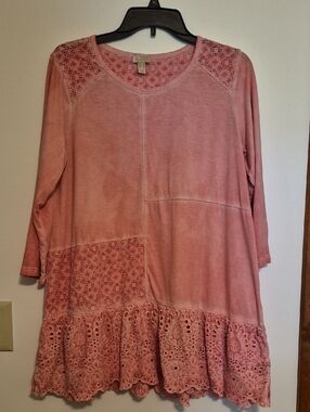 LOGO by Lori GoldsteinWomens Dusty Rose Eyelet-Hem Tunic SZ M